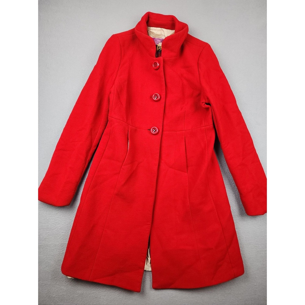 J.Crew Lady Day Coat Womens 8 Red Wool Single Breasted Mid Length Overcoat Long